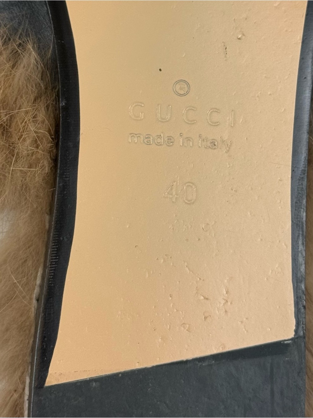 Gucci Fur-Lined Leather Mule - Black & Tan - Picture 3 of 6